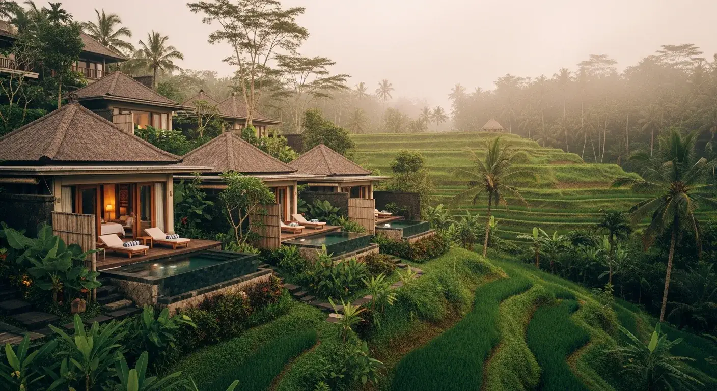 Dschungel-Tiny-Villas mit Pool und Reisterrassen auf Bali