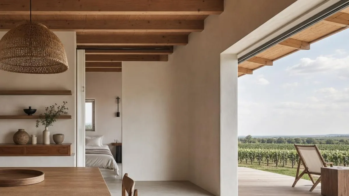 Tiny House Oesterreich Burgenland mit Loggia und Blick in Weinberge