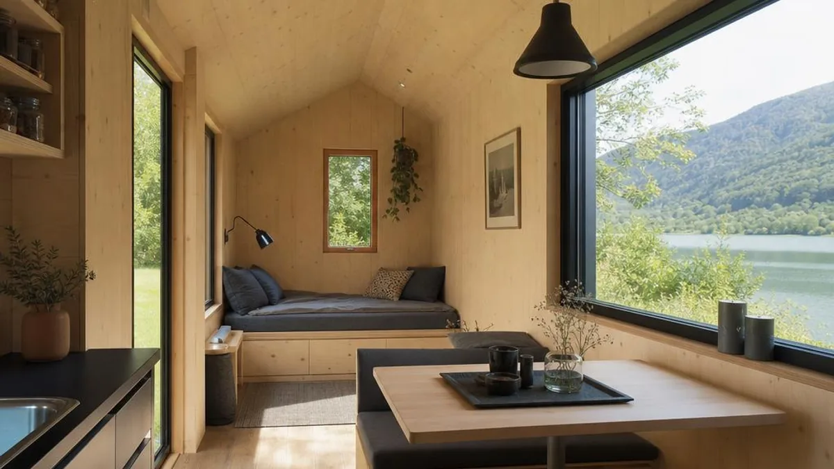 Tiny House Oesterreich Oberoesterreich mit Fichtenwohnraum und Seenlandblick
