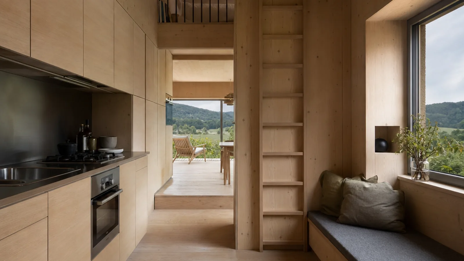 Tiny House in Schleswig-Holstein mit heller Küche und Holzdetails im kompakten Innenraum