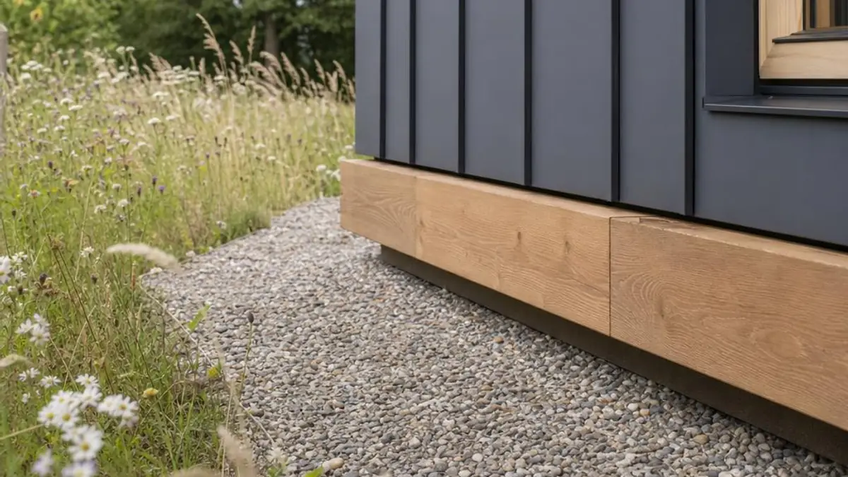 Tiny House FAQ mit Fundamentdetail und Entwässerung in NRW