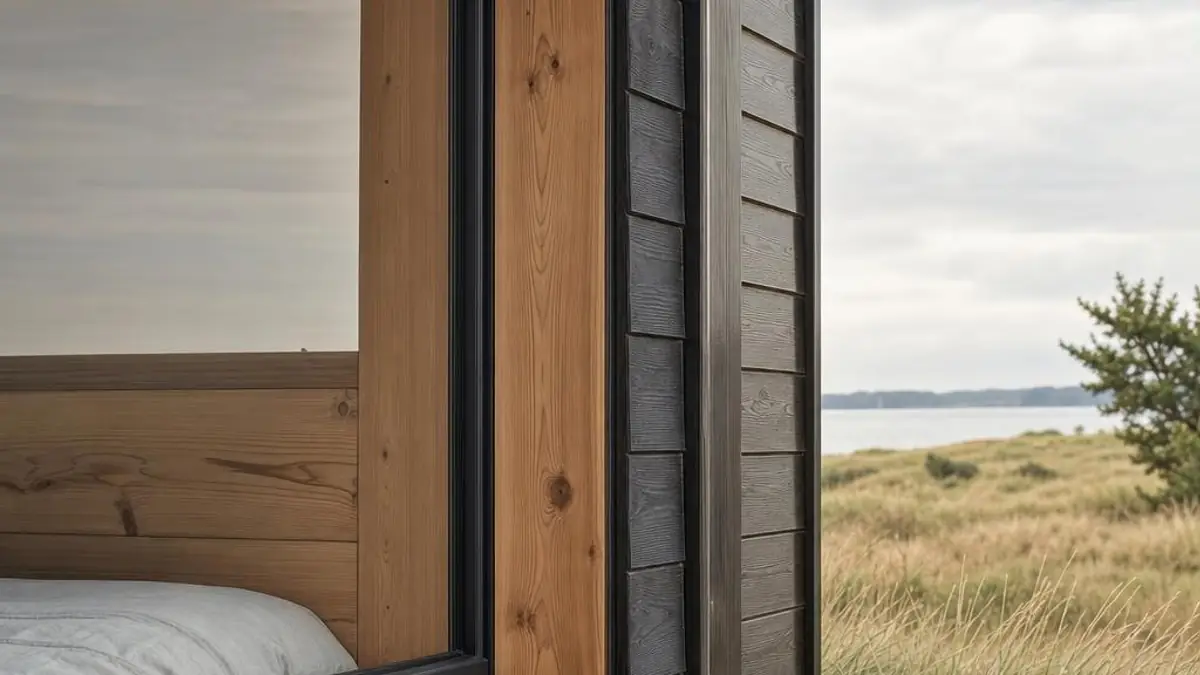 Tiny House ganzjährig bewohnbar mit gedämmtem Fassadendetail an der Küste