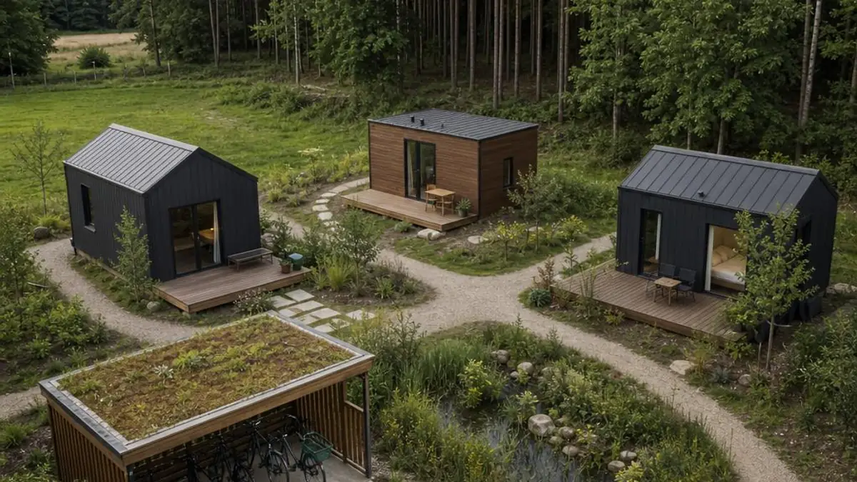 Tiny House Investment mit geplanter Anlage und Regenmulde in Brandenburg