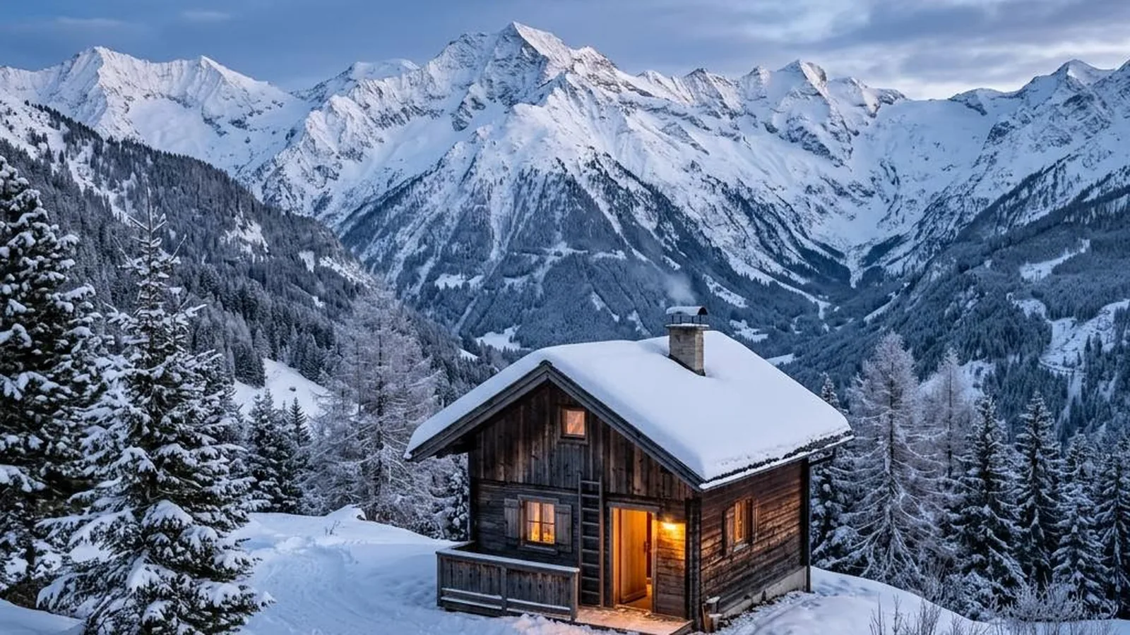 Tiny House in Österreich mit verschneiter Bergkulisse in den österreichischen Alpen