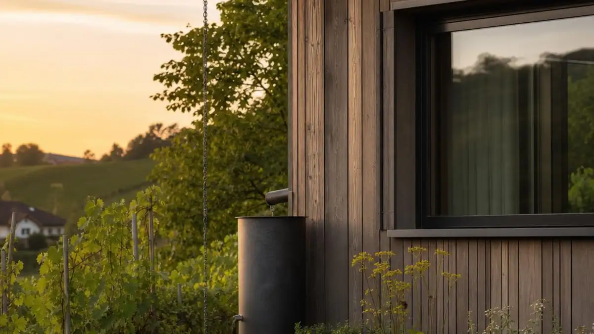 Tiny House Aargau mit Holzfassade und bepflanztem Gartenrand