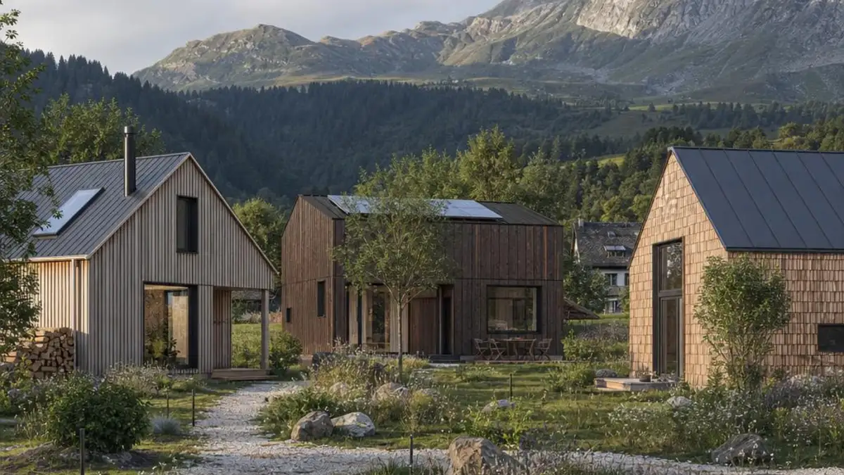 Tiny House Siedlungen Schweiz mit gemeinsamer Wiese und naturnahen Wegen
