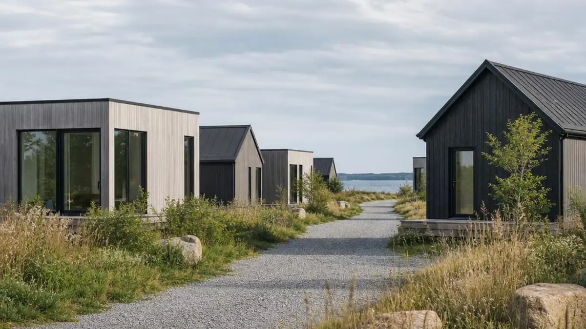 Tiny House Siedlungen und Portfolio auf einer Küstenwiese in Mecklenburg