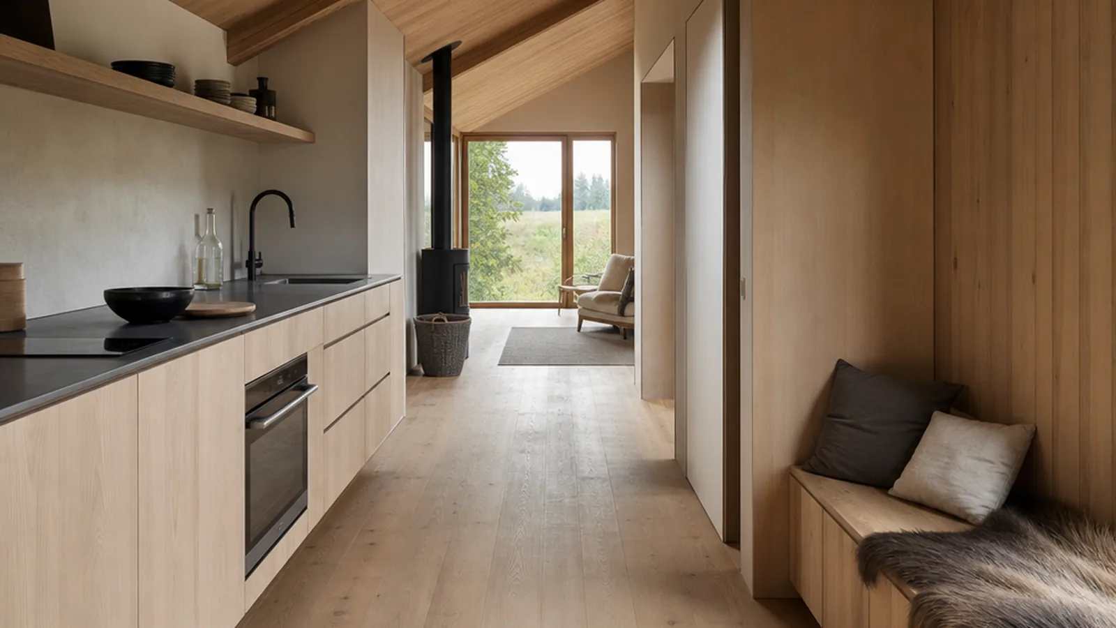 Tiny Haus als Wohnform mit heller Küche und Holzdetails im kompakten Innenraum