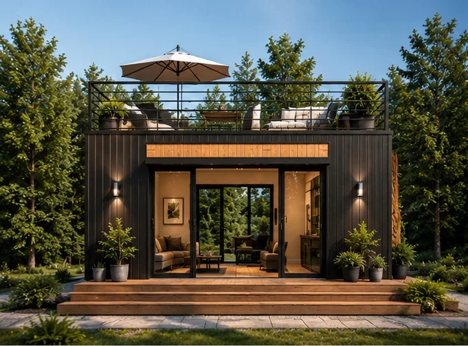 Individuell geplantes Tiny House nach Kundenentwurf mit Holz- und Glasfassade