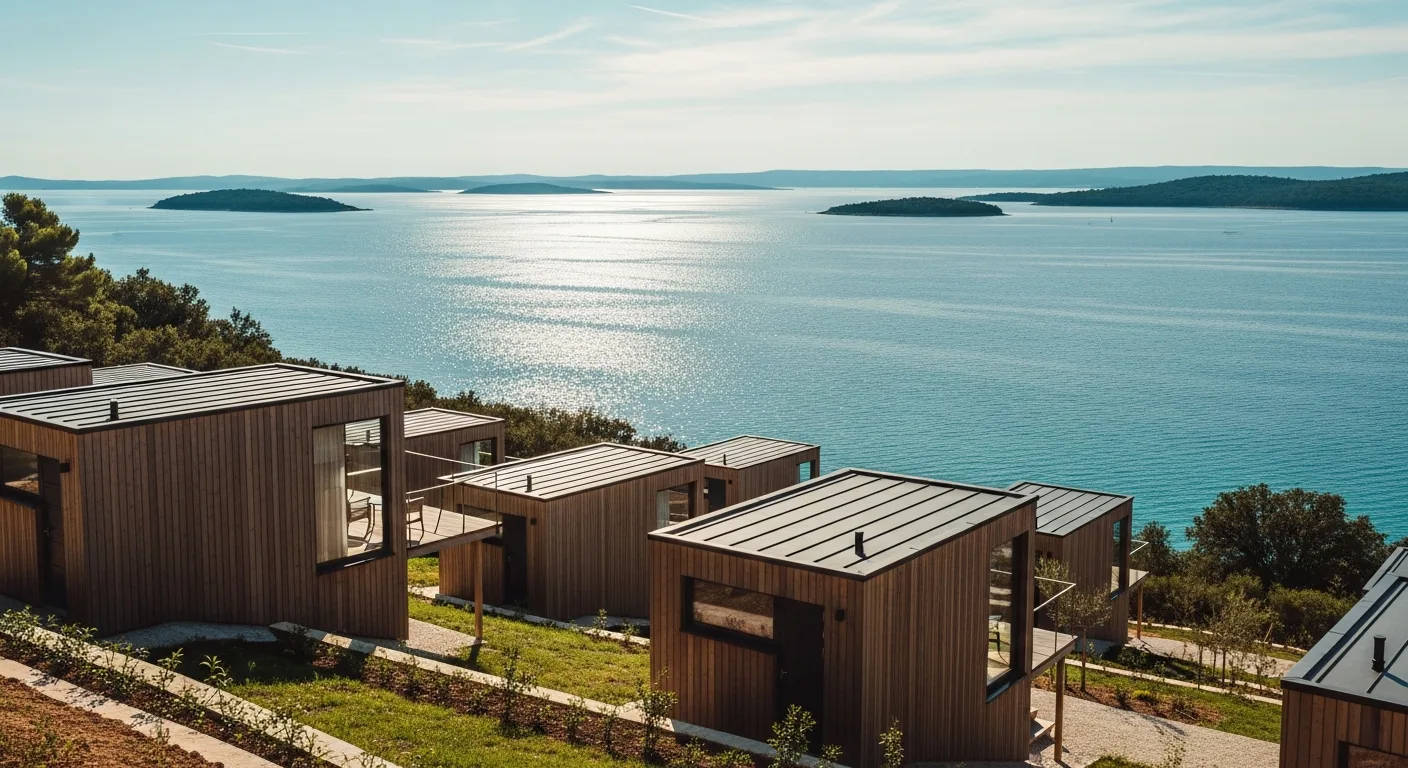 Moderne Tiny Houses an der kroatischen Adriaküste mit Meerblick