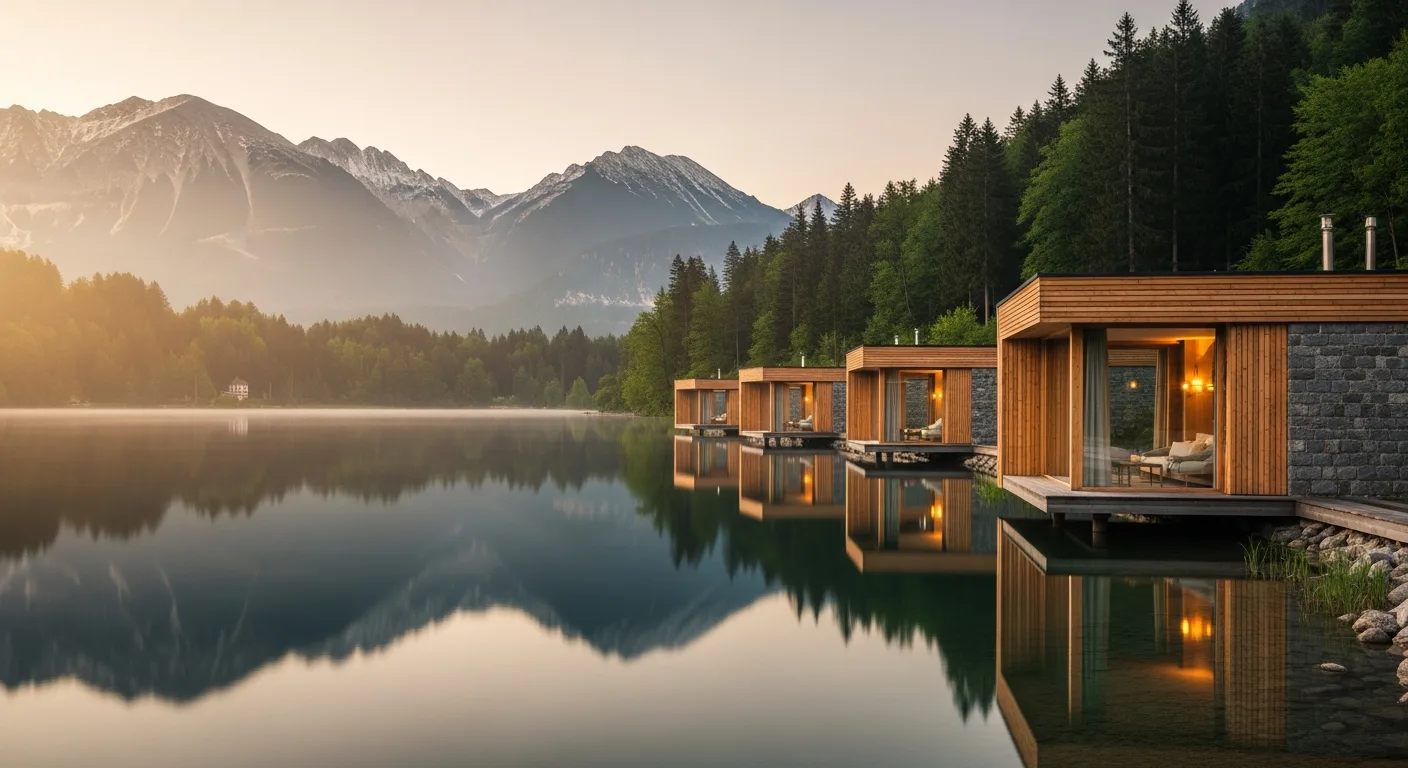 Konzept für Holz-Cabins an einem Alpensee in Slowenien