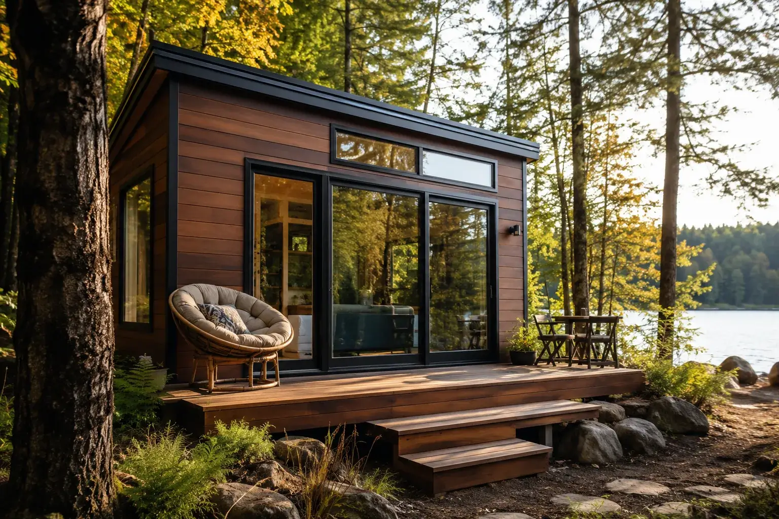 Tiny House mit Seeterrasse – vor dem Kauf im Urlaub Probewohnen